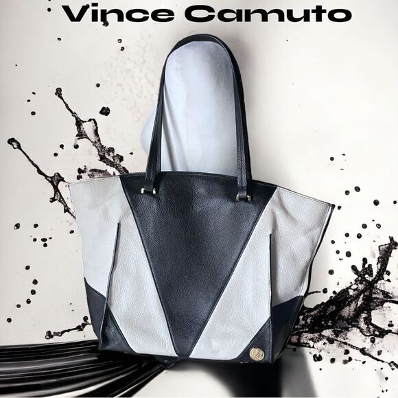 Vince Camuto Bags l Black / White Genuine Leather l Double-Handle l Zip closure - Picture 1 of 14